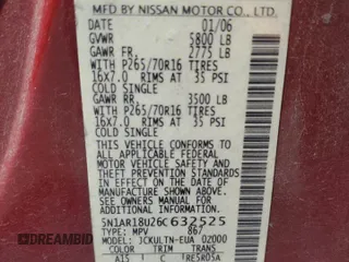 2006 Nissan Pathfinder SE with VIN 5N1AR18U26C632525, listed as a Copart auction lot 60051105 with 239,388 mi miles and Clean title. Bid and sale history available at DreamBid. Image 13.