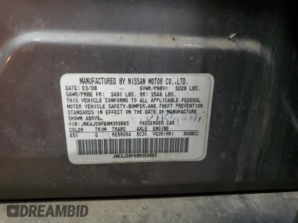 2008 Infiniti EX Journey with VIN JNKAJ09F68M359865, listed as a Copart auction lot 88128085 with 280,314 mi miles and Salvage Title. Bid and sale history available at DreamBid. Image 12.