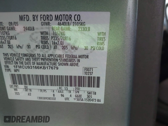 2006 Ford Escape XLT с VIN 1FMCU93166KB17679, выставлен на аукционе IAAI как лот 42429717 с пробегом 201 430 миль миль и . История ставок и продаж доступна на DreamBid. Изображение 9.