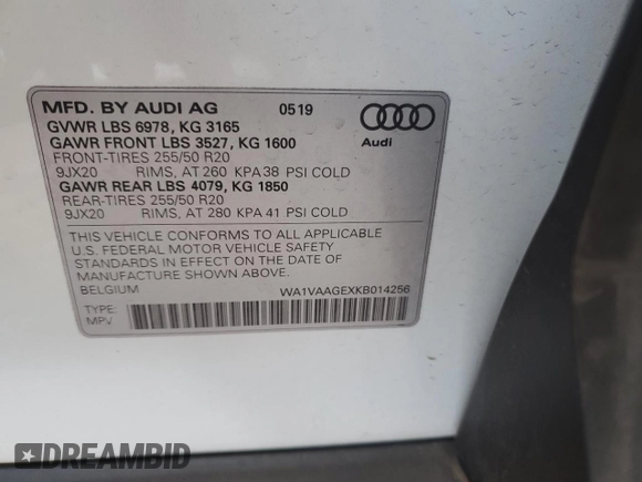 2019 Audi e-tron Prestige z VIN WA1VAAGEXKB014256, wystawiony jako Copart lot #51510555 z przebiegiem 13 692 mil mil oraz Szkoda całkowita • Salvage title. Historia ofert i sprzedaży dostępna na DreamBid. Obrazek 16.