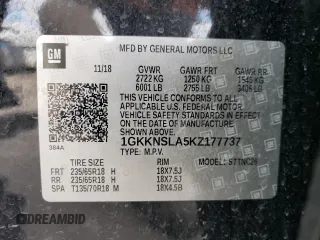 2019 GMC Acadia SLE with VIN 1GKKNSLA5KZ177737, listed as a Copart auction lot 44060585 with 113,177 mi miles and Salvage Title. Bid and sale history available at DreamBid. Image 14.