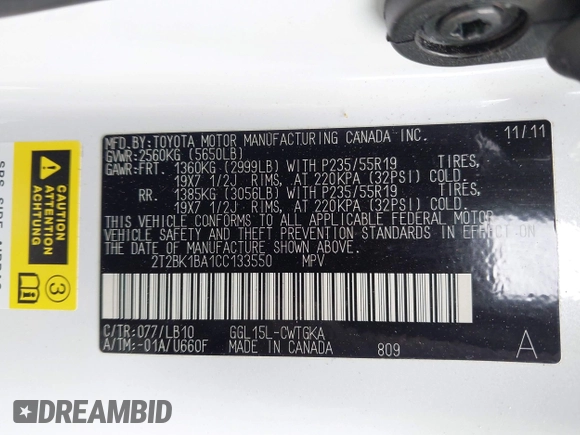 2012 Lexus RX 350 с VIN 2T2BK1BA1CC133550, выставлен на аукционе IAAI как лот 42594922 с пробегом 80 753 миль миль и . История ставок и продаж доступна на DreamBid. Изображение 9.