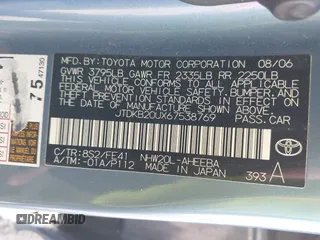 2006 Toyota Prius with VIN JTDKB20UX67538769, listed as a IAAI auction lot 41892771 with 195,643 mi miles. Bid and sale history available at carsss.com. Image 9.
