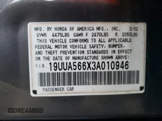 2003 Acura TL with VIN 19UUA566X3A010946, listed as a Copart auction lot 64987554 with 177,235 mi miles and Non Repairable. Bid and sale history available at carsss.com. Image 12.