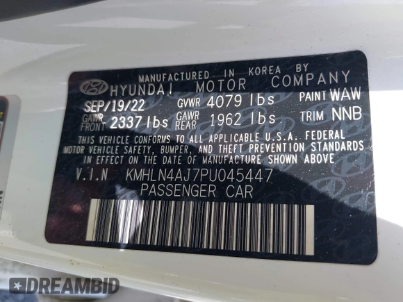 2023 Hyundai Elantra Limited z VIN KMHLN4AJ7PU045447, wystawiony jako IAAI lot #41641077 z przebiegiem 91 593 mil mil oraz . Historia ofert i sprzedaży dostępna na DreamBid. Obrazek 9.