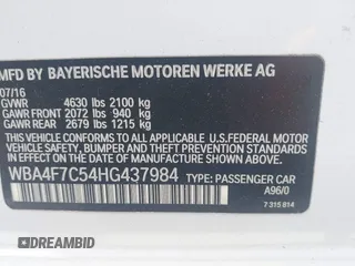 2017 BMW 4 Series 430i with VIN WBA4F7C54HG437984, listed as a IAAI auction lot 42429305 with 112,591 mi miles and . Bid and sale history available at DreamBid. Image 9.