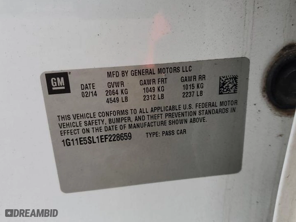 2014 Chevrolet Malibu LT with VIN 1G11E5SL1EF228659, listed as a Copart auction lot 44795545 with 252,745 mi miles and Clean Title. Bid and sale history available at carsss.com. Image 12.