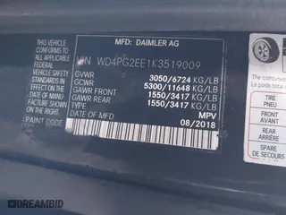 2019 Mercedes-Benz Metris Passenger Van with VIN WD4PG2EE1K3519009, listed as a IAAI auction lot 41437625 with 999,999 mi miles. Bid and sale history available at carsss.com. Image 9.