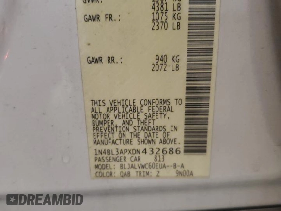 2013 Nissan Altima SL z VIN 1N4BL3APXDN432686, wystawiony jako Copart lot #65256995 z przebiegiem 122 724 mil mil oraz Szkoda całkowita • Salvage title. Historia ofert i sprzedaży dostępna na DreamBid. Obrazek 12.
