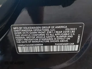 2021 Volkswagen Passat SE with VIN 1VWSA7A34MC008594, listed as a IAAI auction lot 40054898 with 78,664 mi miles and . Bid and sale history available at DreamBid. Image 9.
