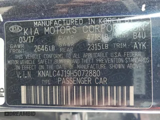 2017 Kia Cadenza Technology with VIN KNALC4J19H5072880, listed as a Copart auction lot 71774684 with 121,197 mi miles and Salvage Title. Bid and sale history available at carsss.com. Image 13.