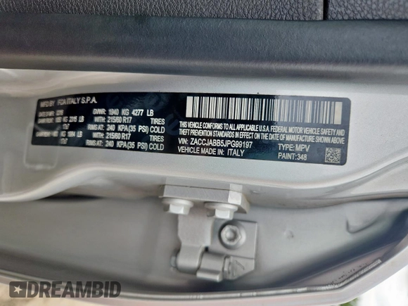 2018 Jeep Renegade Latitude with VIN ZACCJABB5JPG99197, listed as a Copart auction lot 61562795 with 134,152 mi miles and Salvage title. Bid and sale history available at DreamBid. Image 13.