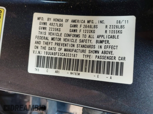2012 Acura TL Tech Auto with VIN 19UUA9F53CA003187, listed as a IAAI auction lot 41802059 with 160,403 mi miles. Bid and sale history available at carsss.com. Image 9.