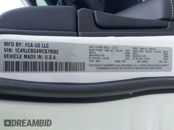 2021 Jeep Grand Cherokee Limited X z VIN 1C4RJEBG4MC679562, wystawiony jako IAAI lot #42435369 z przebiegiem 36 195 mil mil oraz . Historia ofert i sprzedaży dostępna na DreamBid. Obrazek 9.
