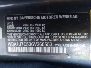 2016 BMW 2 Series M235i with VIN WBA1J7C53GV360553, listed as a IAAI auction lot 41561144 with 1 mi miles. Bid and sale history available at carsss.com. Image 9.