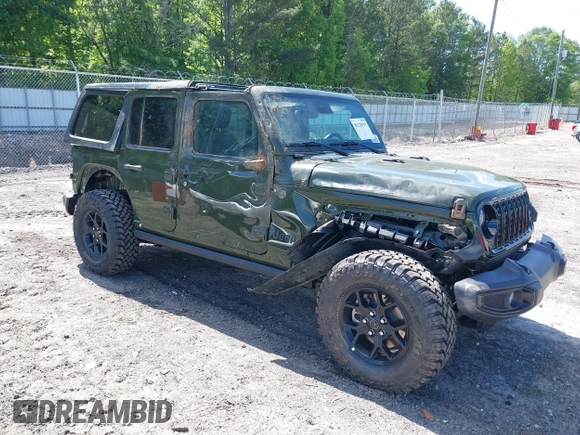 2024 Jeep Wrangler Willys with VIN 1C4PJXDG8RW236725, listed as a IAAI auction lot 39128397 with 50 mi miles and . Bid and sale history available at DreamBid. Image 1.