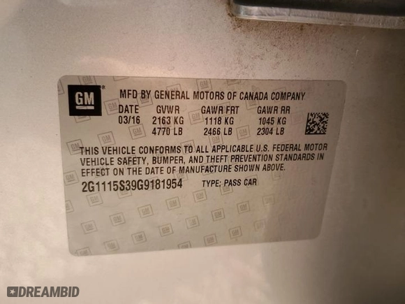 2016 Chevrolet Impala LT with VIN 2G1115S39G9181954, listed as a Copart auction lot 43137895 with 101,949 mi miles and Salvage Title. Bid and sale history available at carsss.com. Image 12.