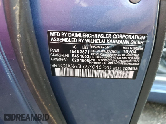 2005 Chrysler Crossfire Limited z VIN 1C3AN65L65X046320, wystawiony jako Copart lot #75063504 z przebiegiem 98 059 mil mil oraz Szkoda całkowita • Salvage title. Historia ofert i sprzedaży dostępna na DreamBid. Obrazek 13.