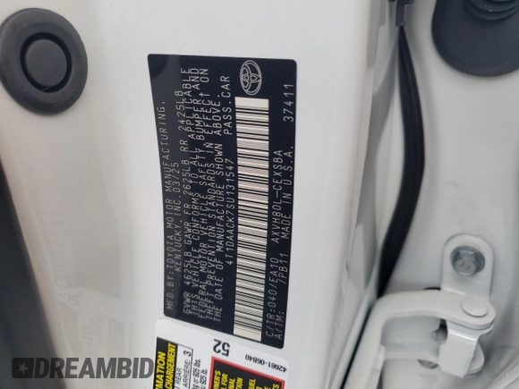 2025 Toyota Camry LE z VIN 4T1DAACK7SU131547, wystawiony jako Copart lot #59087285 z przebiegiem 884 mil mil oraz Szkoda całkowita • Salvage title. Historia ofert i sprzedaży dostępna na DreamBid. Obrazek 12.
