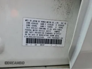 2005 Acura TSX with VIN JH4CL96975C035489, listed as a Copart auction lot 59174225 with 208,042 mi miles and Salvage title. Bid and sale history available at DreamBid. Image 12.