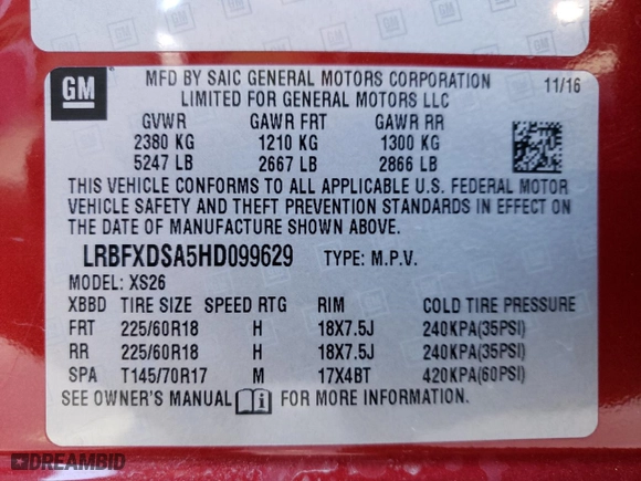 2017 Buick Envision Essence with VIN LRBFXDSA5HD099629, listed as a Copart auction lot 49506775 with 53,187 mi miles and Salvage Title. Bid and sale history available at carsss.com. Image 13.