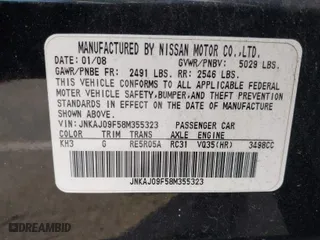 2008 Infiniti EX35 Journey with VIN JNKAJ09F58M355323, listed as a IAAI auction lot 41698756 with 124,829 mi miles. Bid and sale history available at carsss.com. Image 9.