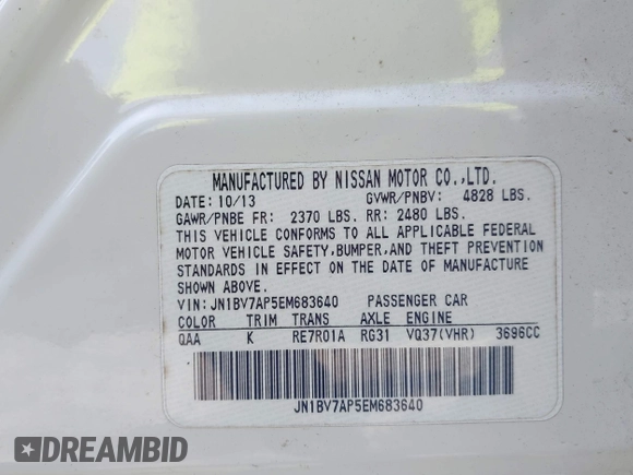 2014 Infiniti Q50 Sport with VIN JN1BV7AP5EM683640, listed as a IAAI auction lot 42459979 with 315,363 mi miles and . Bid and sale history available at DreamBid. Image 9.