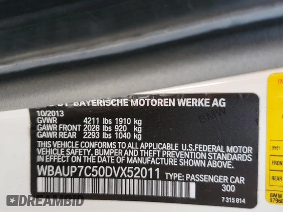 2013 BMW 1 Series 128i with VIN WBAUP7C50DVX52011, listed as a Copart auction lot 71388914 with 51,081 mi miles and Salvage Title. Bid and sale history available at carsss.com. Image 15.