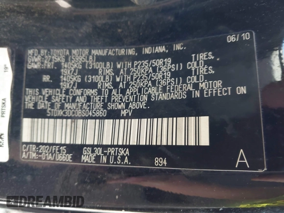 2011 Toyota Sienna SE with VIN 5TDXK3DC0BS045860, listed as a IAAI auction lot 42120173 with 285,091 mi miles and . Bid and sale history available at DreamBid. Image 9.
