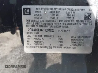 2017 Chevrolet Equinox LT with VIN 2GNALCEK6H1594625, listed as a IAAI auction lot 42023708 with 128,062 mi miles. Bid and sale history available at carsss.com. Image 9.