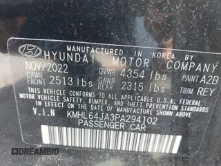 2023 Hyundai Sonata SEL with VIN KMHL64JA3PA294102, listed as a IAAI auction lot 41844821 with 17,031 mi miles and . Bid and sale history available at DreamBid. Image 9.