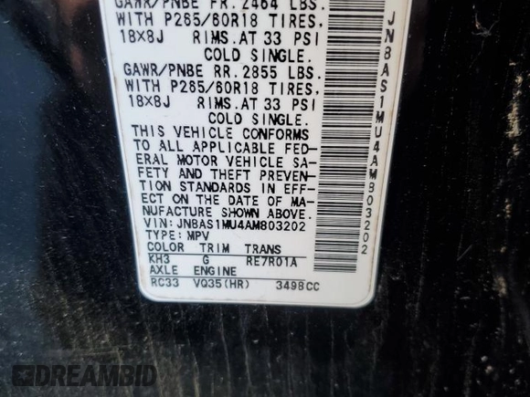 2010 Infiniti FX with VIN JN8AS1MU4AM803202, listed as a Copart auction lot 50572585 with 154,239 mi miles and Clean Title. Bid and sale history available at DreamBid. Image 13.