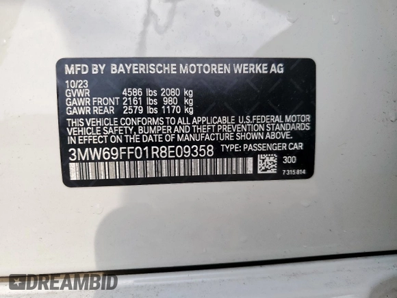 2024 BMW 3 Series 330i с VIN 3MW69FF01R8E09358, выставлен на аукционе Copart как лот 57148585 с пробегом 12 447 миль миль и Чистый • Clean title. История ставок и продаж доступна на DreamBid. Изображение 12.