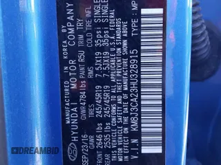 2017 Hyundai Tucson Limited z VIN KM8J3CA23HU328915, wystawiony jako Copart lot #54921755 z przebiegiem 113 812 mil mil oraz Szkoda całkowita • Salvage title. Historia ofert i sprzedaży dostępna na DreamBid. Obrazek 13.