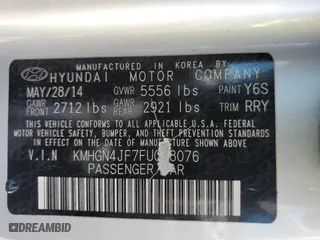 2015 Hyundai Genesis 5.0L with VIN KMHGN4JF7FU028076, listed as a Copart auction lot 48015085 with 144,021 mi miles and Salvage Title. Bid and sale history available at carsss.com. Image 15.