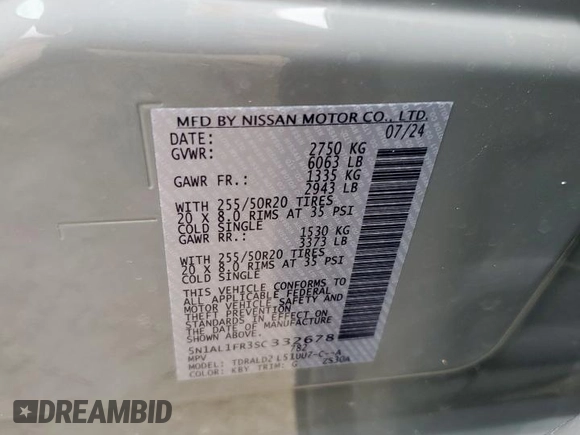 2025 Infiniti QX60 с VIN 5N1AL1FR3SC332678, выставлен на аукционе Copart как лот 60646265 с пробегом 3 907 миль миль и Списание • Salvage title. История ставок и продаж доступна на DreamBid. Изображение 13.