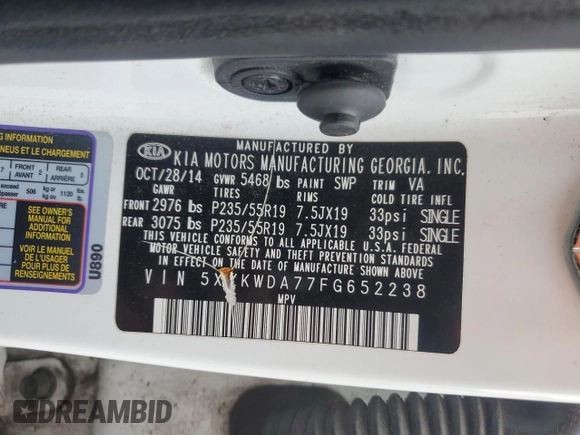 2015 Kia Sorento SX with VIN 5XYKWDA77FG652238, listed as a Copart auction lot 83259584 with 144,841 mi miles and Salvage Title. Bid and sale history available at carsss.com. Image 15.