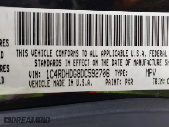2013 Dodge Durango Crew with VIN 1C4RDHDG8DC592706, listed as a IAAI auction lot 40745114 with 95,757 mi miles and . Bid and sale history available at DreamBid. Image 9.