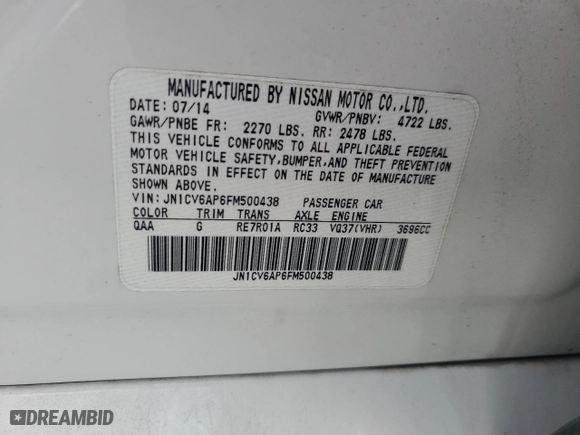 2015 Infiniti Q40 with VIN JN1CV6AP6FM500438, listed as a Copart auction lot 74081644 with NaN miles and Salvage Title. Bid and sale history available at carsss.com. Image 15.
