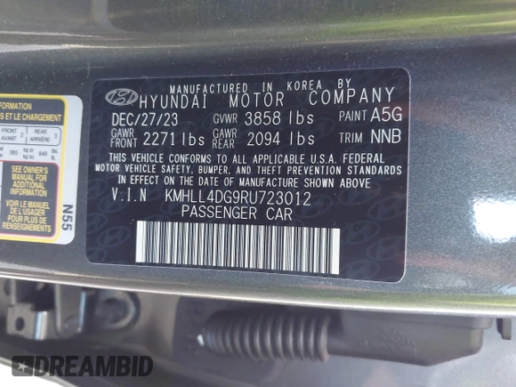 2024 Hyundai Elantra SE with VIN KMHLL4DG9RU723012, listed as a IAAI auction lot 41666819 with 6,374 mi miles and . Bid and sale history available at DreamBid. Image 9.