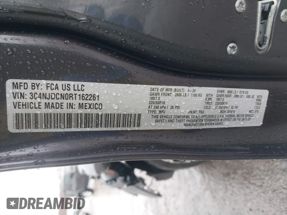2024 Jeep Compass Limited z VIN 3C4NJDCN0RT162261, wystawiony jako IAAI lot #41727504 z przebiegiem 870 mil mil oraz . Historia ofert i sprzedaży dostępna na DreamBid. Obrazek 9.