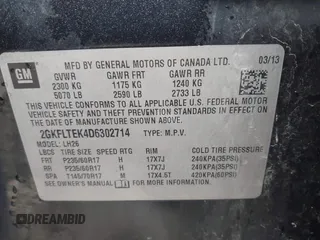 2013 GMC Terrain SLE with VIN 2GKFLTEK4D6302714, listed as a IAAI auction lot 41910909 with 142,671 mi miles. Bid and sale history available at carsss.com. Image 9.