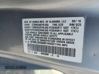 2016 Honda Odyssey SE with VIN 5FNRL5H36GB144433, listed as a Copart auction lot 48898755 with 192,442 mi miles and Salvage Title. Bid and sale history available at DreamBid. Image 15.