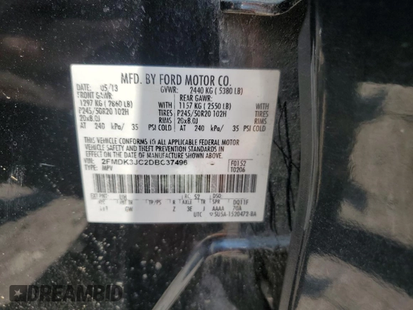 2013 Ford Edge SEL with VIN 2FMDK3JC2DBC37496, listed as a Copart auction lot 66150404 with 205,143 mi miles and Salvage Title. Bid and sale history available at carsss.com. Image 14.