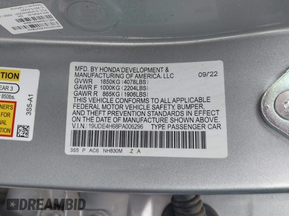 2023 Acura Integra Technology with VIN 19UDE4H68PA006296, listed as a IAAI auction lot 41526119 with 31,649 mi miles and . Bid and sale history available at DreamBid. Image 9.