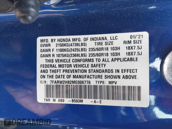 2021 Honda CR-V EX-L с VIN 7FARW2H82ME006776, выставлен на аукционе IAAI как лот 42188957 с пробегом 50 429 миль миль и . История ставок и продаж доступна на DreamBid. Изображение 9.