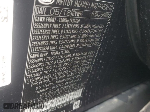 2018 Land Rover Discovery SE z VIN SALRG2RV8JA074395, wystawiony jako Copart lot #45177155 z przebiegiem 82 051 mil mil oraz Szkoda całkowita • Salvage title. Historia ofert i sprzedaży dostępna na DreamBid. Obrazek 13.