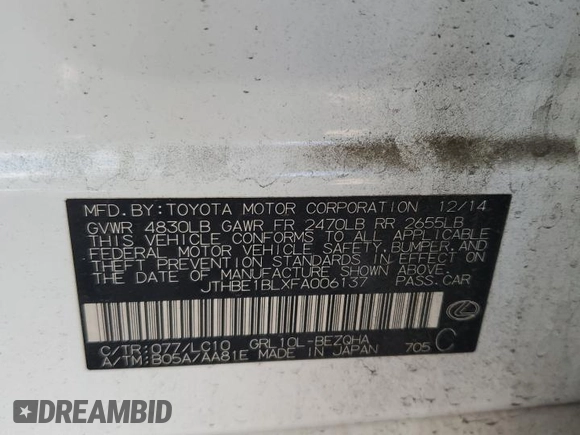 2015 Lexus GS 350 with VIN JTHBE1BLXFA006137, listed as a Copart auction lot 51622245 with 97,662 mi miles and Salvage title. Bid and sale history available at DreamBid. Image 12.