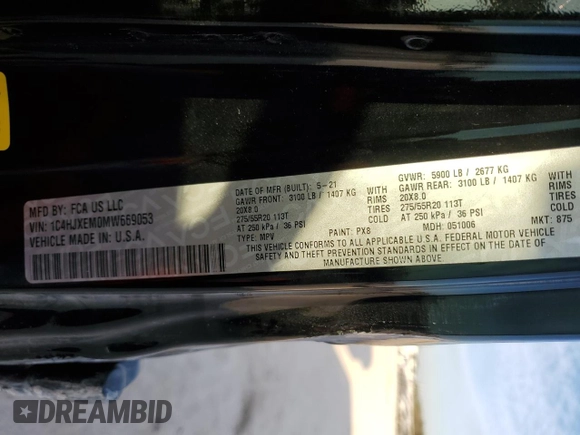 2021 Jeep Wrangler Unlimited Sahara High Altitude with VIN 1C4HJXEM0MW669053, listed as a Copart auction lot 77032134 with 41,133 mi miles and Salvage title. Bid and sale history available at DreamBid. Image 12.