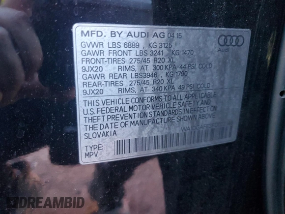 2015 Audi Q7 3.0T S line Prestige with VIN WA1DGAFE3FD022348, listed as a Copart auction lot 45171515 with 138,162 mi miles and Clean Title. Bid and sale history available at carsss.com. Image 13.